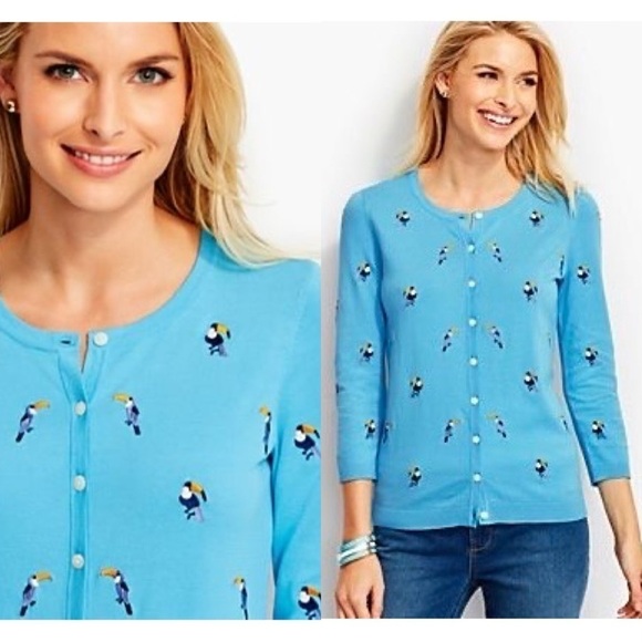 Talbots Sweaters - Talbots Toucan Embroidered Cardigan Sweater in Robin Egg Blue Sz. XS